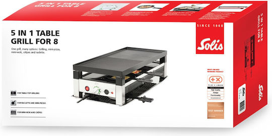 Solis Tabletop Grătar Electric Raclette Placă cu Grătar și Netedă 1400W cu Termostat Reglabil 56.5bucx27.5buccm