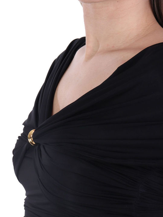 Damen Bluse mit V-Ausschnitt Black
