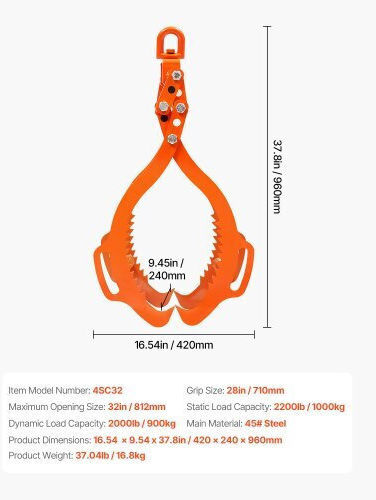 Vevor 32 Inch Log Lifting Tongs 4 Claws Solid Steel Log Hook Rotating Log Tools Ymbyq32yc4zktxlzpv0