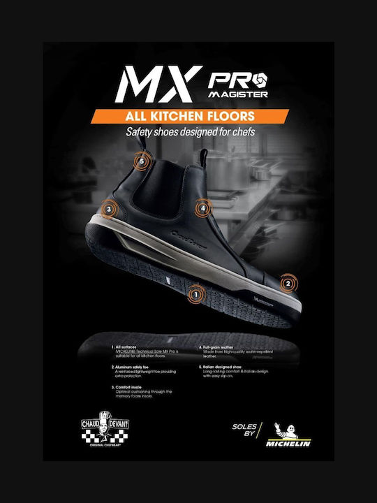Chef-Stiefel Wasserdicht Rutschfest Leder Schwarz Mx Pro Magister Mittel Schwarz