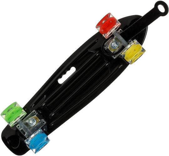 Skate Pennyboard cu mâner și leduri, aluminiu albastru și galben, 56x14cm