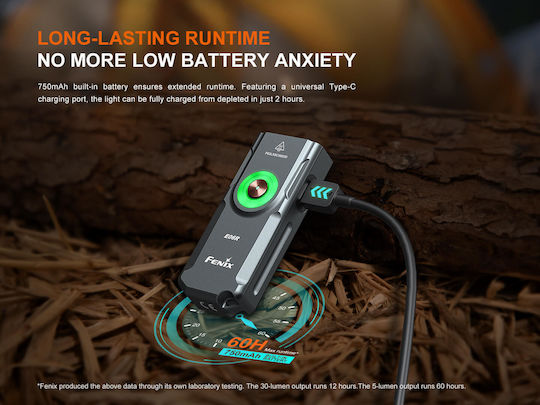 Fenix Rechargeable Keychain Flashlight LED UV IP66 with Maximum Brightness 700lm Gray E06R