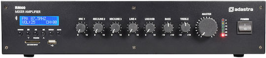 Adastra AD-RM60B Integriert Kommerzieller Verstärker mit 5 Zonen 60W/100V und USB/FM/Bluetooth-Anschlüssen in Schwarz Farbe