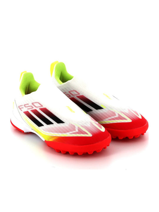 F50 League Ll Tf J Kids Turf Soccer Shoes without Laces Cloud White / Core Black / Solar Yellow
