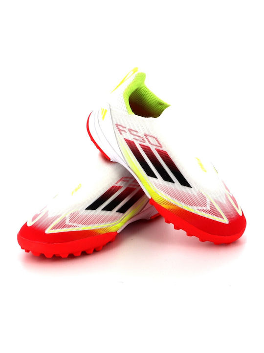 F50 League Ll Tf J Kids Turf Soccer Shoes without Laces Cloud White / Core Black / Solar Yellow