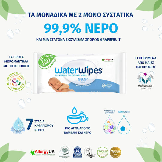 WaterWipes Hypoallergenic Baby Wipes 99.9% Water Alcohol-Free & Parabens Free 3x48pcs
