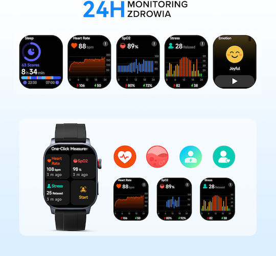 Kieslect Ks 3 47mm Smartwatch με Παλμογράφο (Μαύρο)