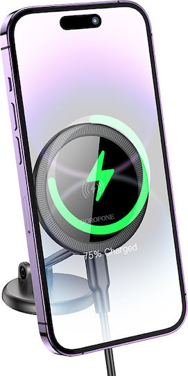 Borofone Car Mobile Mount with Adjustable Hooks and Wireless Charging Black