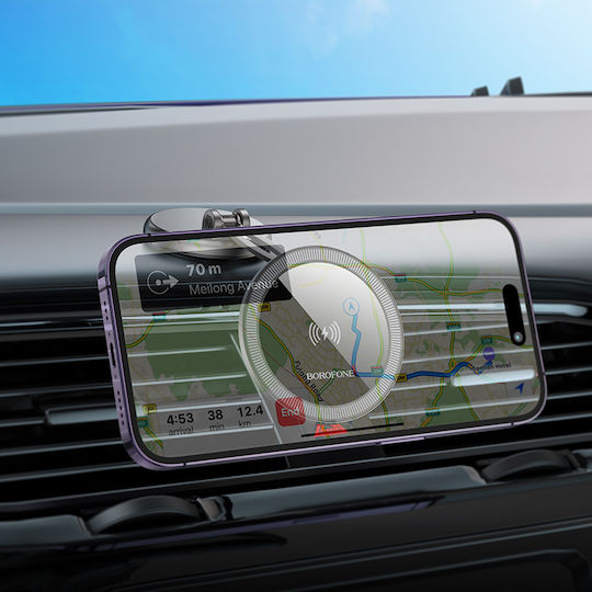 Borofone Car Mobile Mount with Adjustable Hooks and Wireless Charging Black