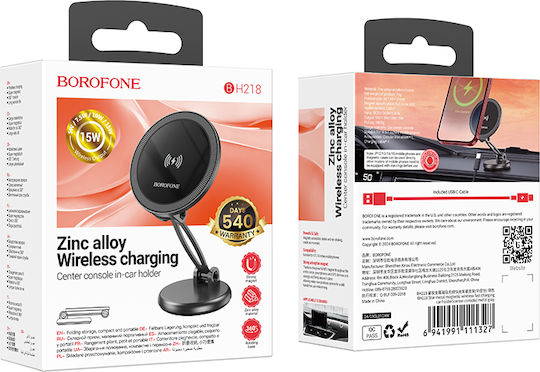 Borofone Car Mobile Mount with Adjustable Hooks and Wireless Charging Black
