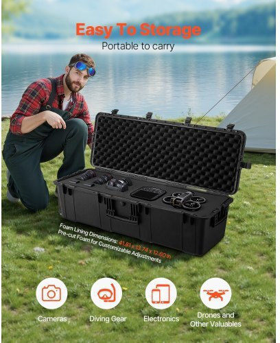 Vevor 5.5 Cubic Feet Waterproof Hard Case 3 Handles Large Capacity Black Case Ffystx72lfycxyxh8v0