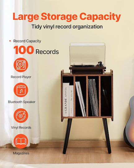 Vevor Vinyl Record Stand Wooden 2-Tier Up to 100 Albums Brown