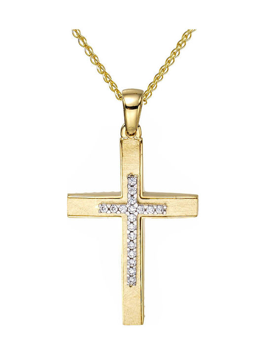 Papoulidis Jewellery Γυναικείος Χρυσός Σταυρός 14Κ Διπλής Όψης χωρίς Αλυσίδα