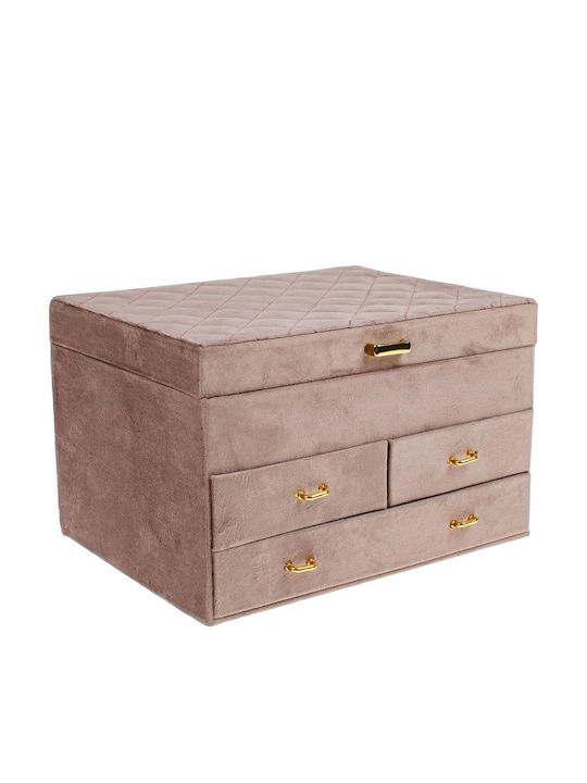 Κουτί Κοσμημάτων Βελούδινο Ροζ 25x19x16cm