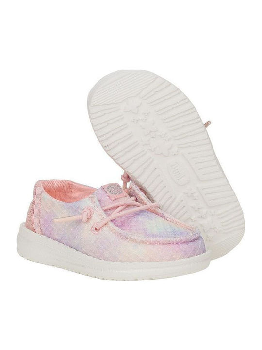 Pantofi copii din material textil cu șireturi Roz