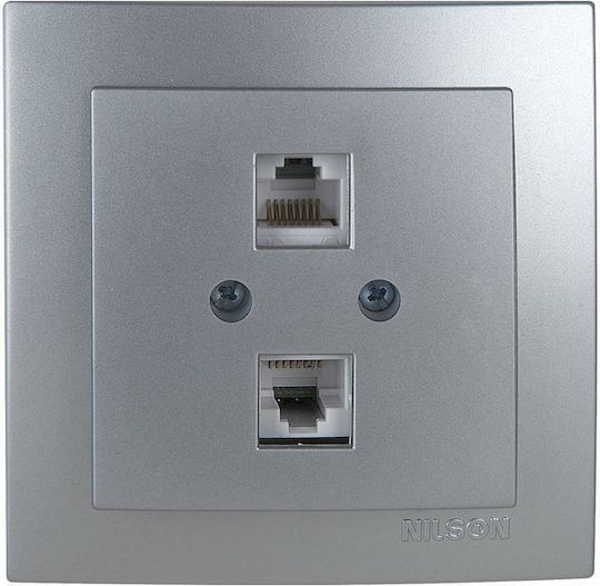 Geyer Nilson Doppelter Netzsteckdose RJ45 mit Rahmen Typ Cat5 in Silber Farbe 24131046
