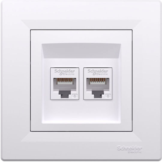 Schneider Electric Asfora Double Network Socket RJ45 Cat6 White EPH4800121