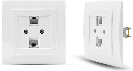 Geyer Διπλή Πρίζα Δικτύου και Τηλεφώνου RJ45/RJ11 με Πλαίσιο Τύπου Cat6 σε Λευκό Χρώμα 24111049