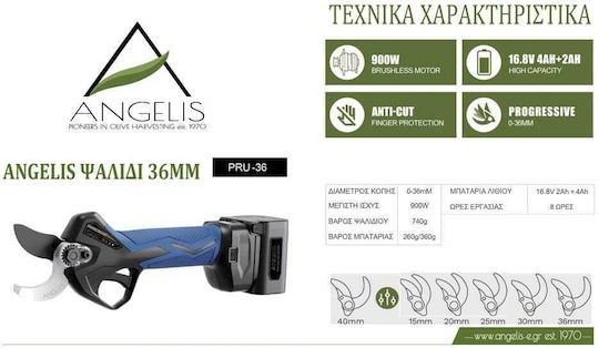 Agelis Pruning Shears Battery 16.8V 2x2Ah/4Ah with Maximum Cutting Diameter 36mm in Carrying Case