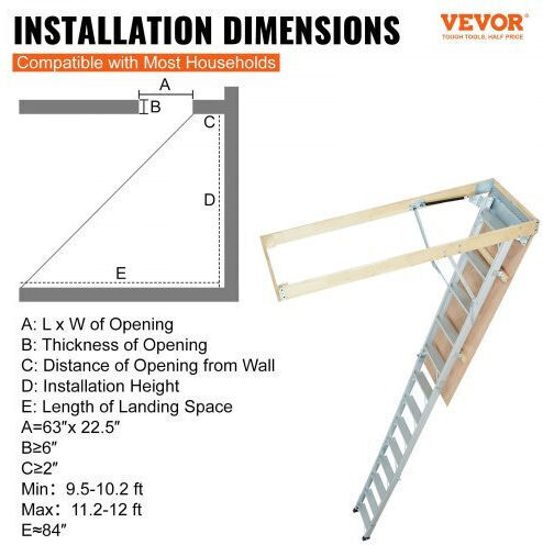Attic Ladder 12 Steps Aluminum Wood Max 160 Kg Hydraulic Damping Arm