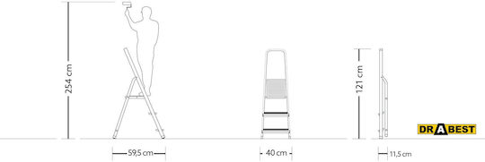 Drabest ALD3 Стълба Алуминий с 2+1 Стъпала