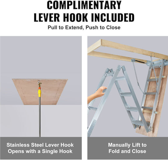 Attic Ladder 12 Steps Aluminum Wood Max 160 Kg Hydraulic Damping Arm