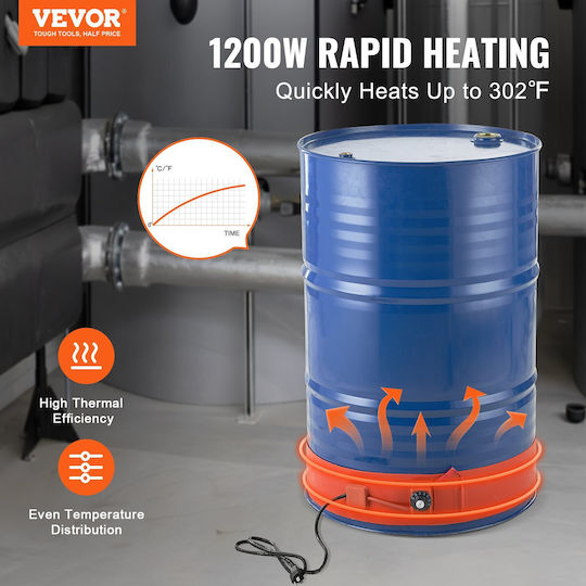 Μεταλλικός Θερμαντήρας Τυμπάνων Vevor 55 Gallon 1200 Watt 5 Ιντσών Πλάτος 86-302℉ Ρυθμιζόμενος