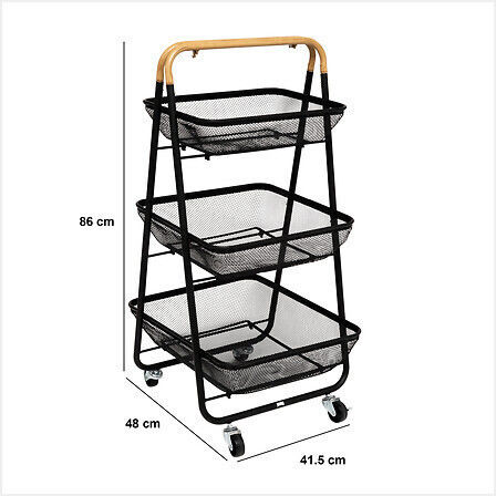5Five Φρουτιέρα Μεταλλική 3 Επιπέδων Μαύρη 48x41.5x63εκ.