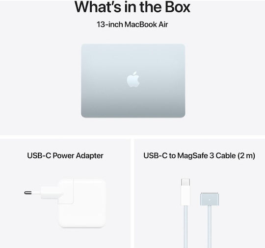 Apple MacBook Air 13.6" IPS Retina Display (M4-10-Core/16GB/256GB SSD/8-Core GPU) με Φορτιστή 30W Sky Blue (GR Keyboard)