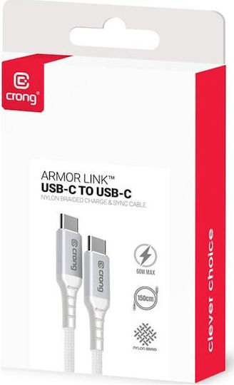 Crong Cablu Armor Link USB 3.0 USB-C Masculin - USB-C 60W PD Alb 0.25m
