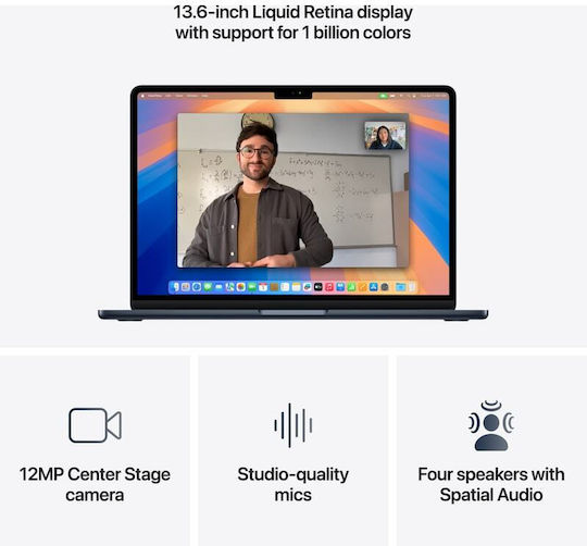 Apple MacBook Air 13.6" IPS Retina Display (M4-10-Core/16GB/256GB SSD/8-Core GPU) με Φορτιστή 30W Midnight (GR Keyboard)