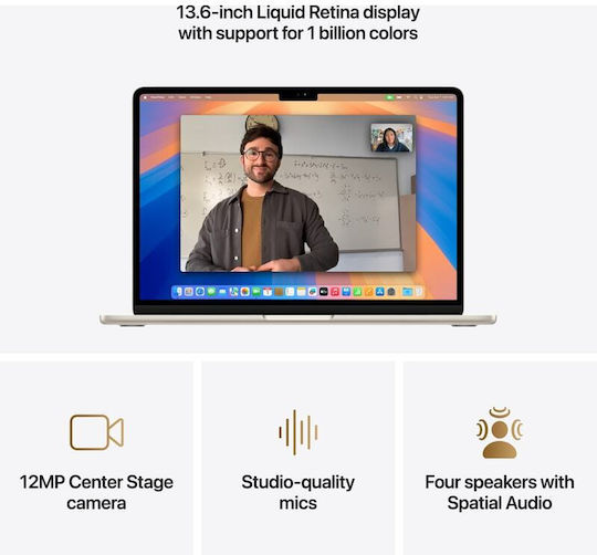 Apple MacBook Air 15.3" IPS Retina Display (M4-10-Core/16GB/256GB SSD/10-Core GPU) with 35W Charger (Dual Port) Starlight (Greek Keyboard)