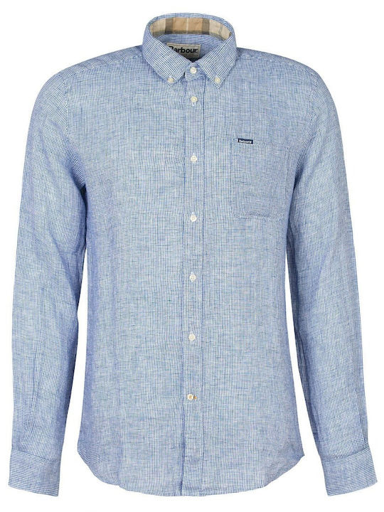 Linton Long Sleeve Linen Checked Blue Shirt