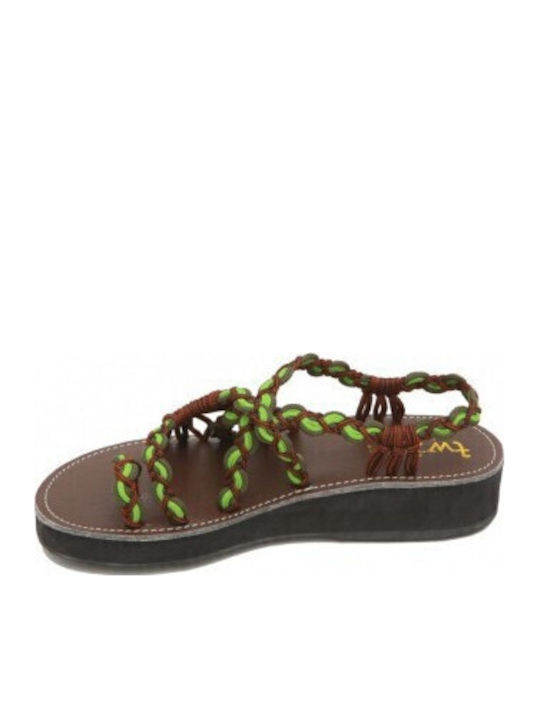 Women's Flat Sandals TAN SPOT/GREEN