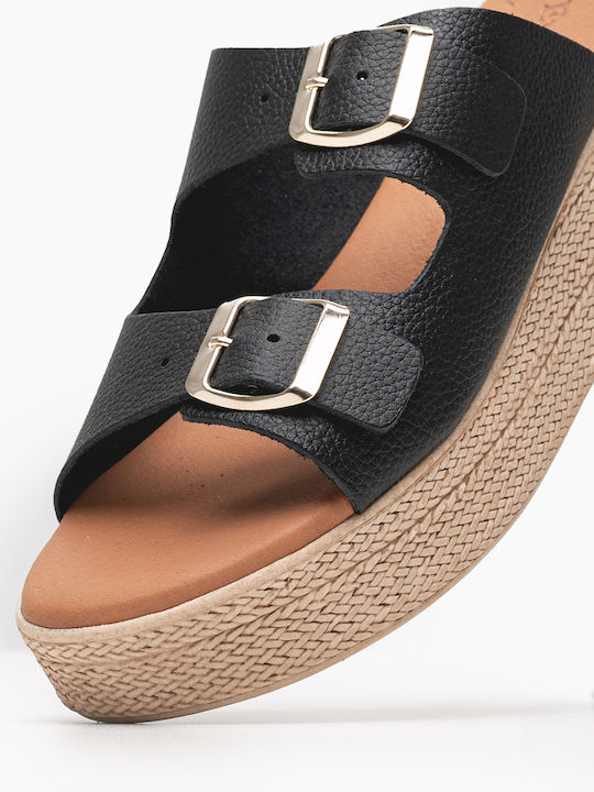 Women's Leather Platform Shoes Black