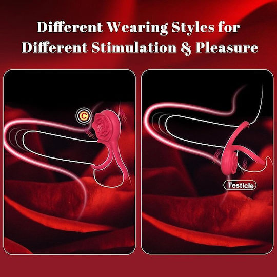 Smd Rose Ring 2-in-1 Vibrating Cockring Clitoral Stimulator Silicone Penis & Clitoris Vibrator Ring Pink