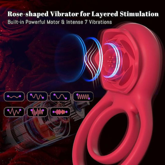 Smd Rose Ring 2-in-1 Vibrating Cockring Clitoral Stimulator Silicone Penis & Clitoris Vibrator Ring Pink
