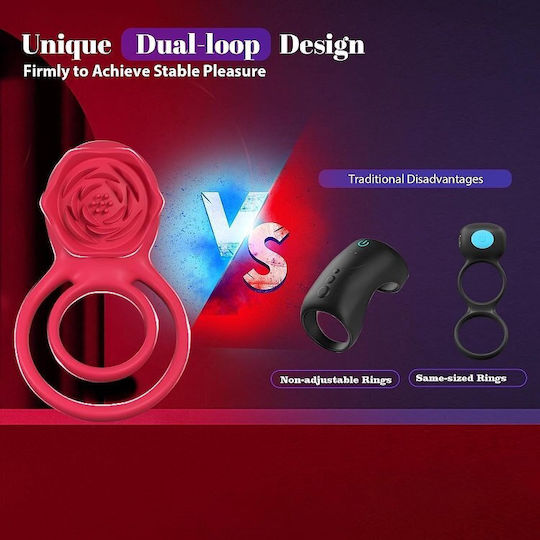 Smd Rose Ring 2-in-1 Vibrating Cockring Clitoral Stimulator Silicone Penis & Clitoris Vibrator Ring Pink