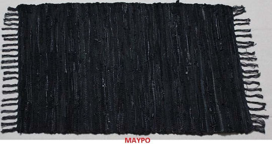 Chios Hellas Rug Rectangular Leather with Fringes Black