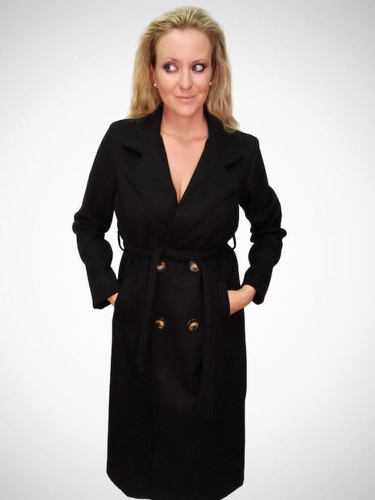 Damen black Mantel mit Knöpfen