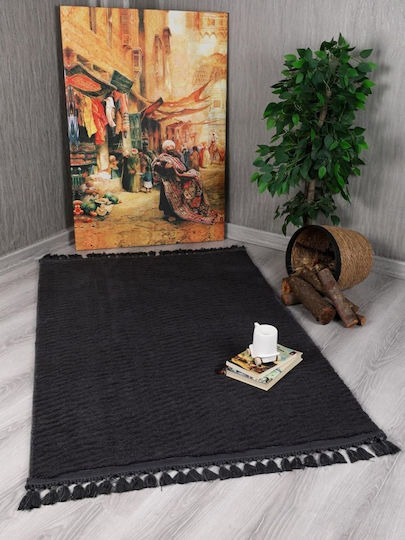 Eco-Carpet Cordoba Rutschfest Teppich Rund Zottelig Pelzige mit Fransen Charcoal