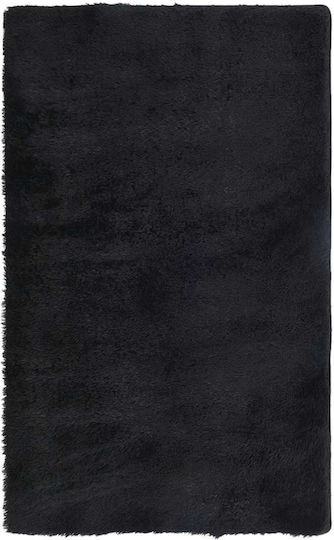 vidaXL Rutschfest Teppich Rechteckig Zottelig Synthetisch,Polyester/Cotton/Leather Black