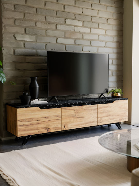 Шкаф за телевизор Дървен Kasandra Black Marble / Walnut Д180xШ35xВ48.5см
