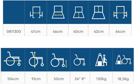 Mobiak Gemini Wheelchair 24" Folding Simple Type with Simple Back 46cm Silver