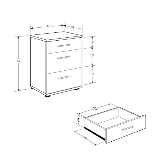 Κομοδίνο Trendline Ξύλινο Λευκό 40x39x57cm