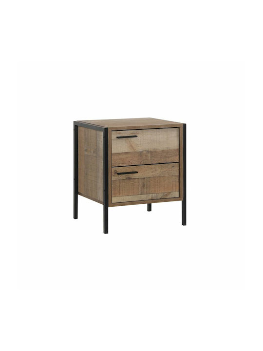 Pallet-W Wooden Bedside Table with Metallic Legs Μαύρο / Antique Oak 44x40x50cm