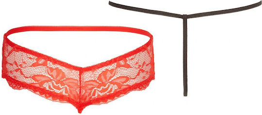 Cottelli Collection Pants & String Set Frauen Sexy Zeichenfolge offenem Schritt Black Red