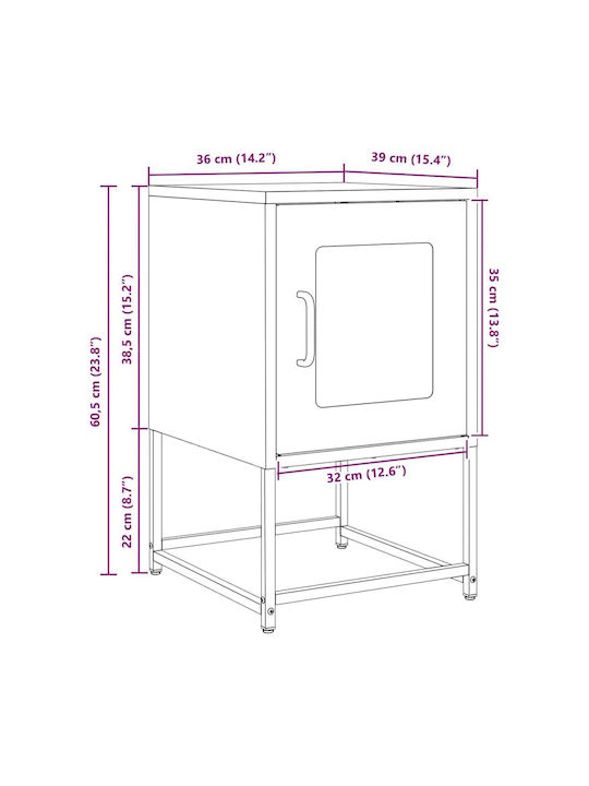 Noptieră Metalică Negru 36x39x60.5cm