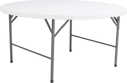 Outdoor Dinner Foldable Table with Plastic Surface and Metal Frame White 152x152x74cm