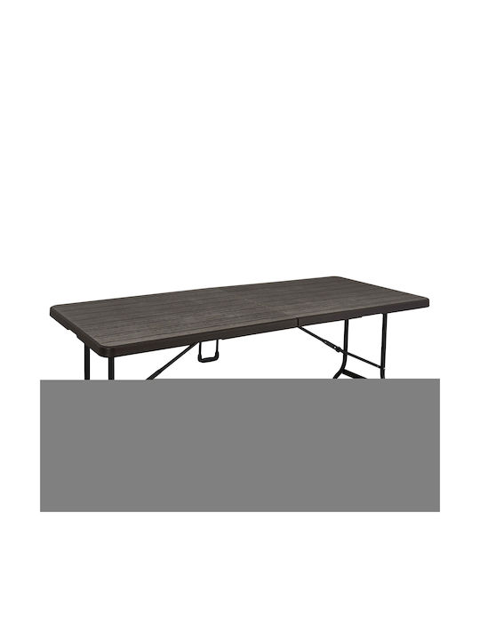 Outdoor Dinner Foldable Table with Plastic Surface and Metal Frame Brown 179.5x74.5x72cm